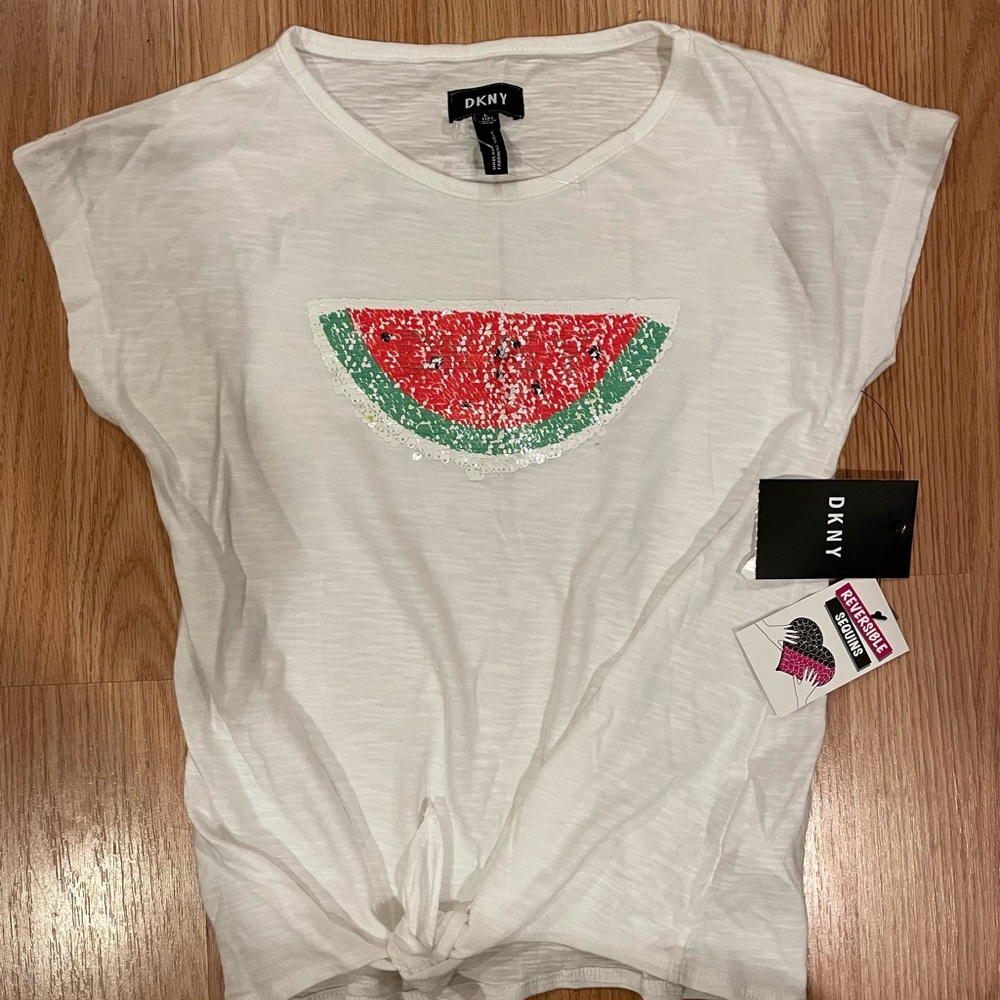 Girls DKNY shirt sequins size 12 watermelon new with tag